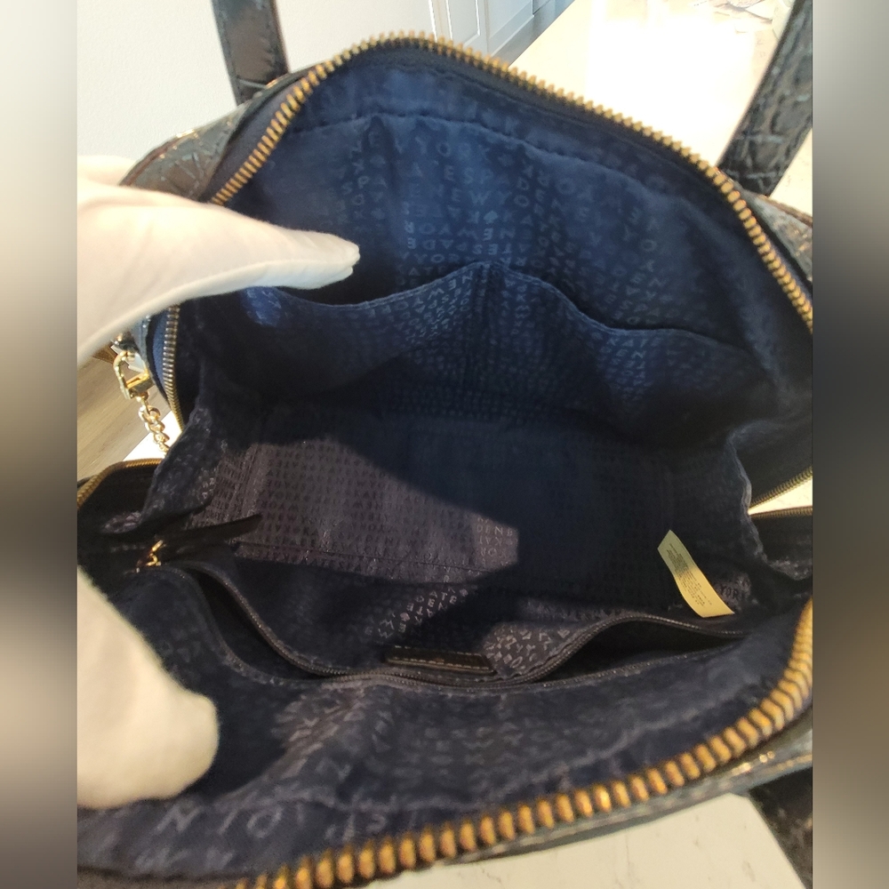 Kate Spade Felix Riverside Street Croc-Embossed Leather Handbag Navy Blue - Picture 3 of 16